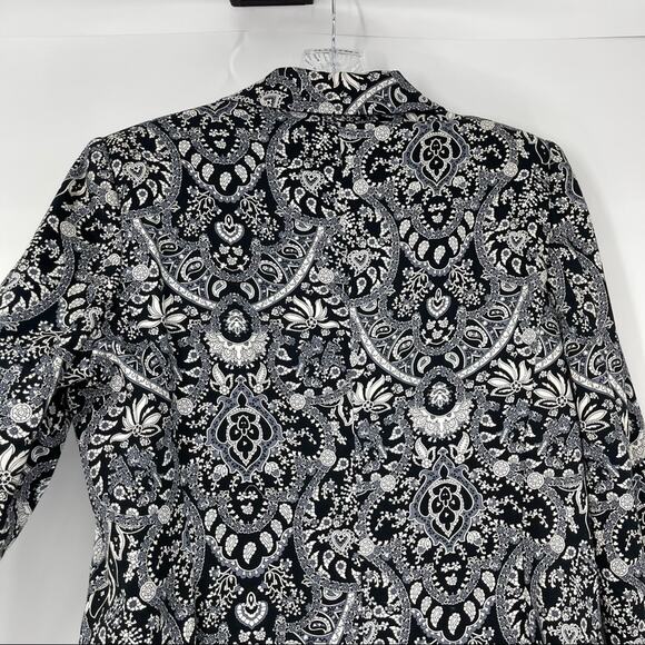 MNG Collection Paisley Navy White Print Blazer Size 10 Gardencore Fairycore - Picture 14 of 16